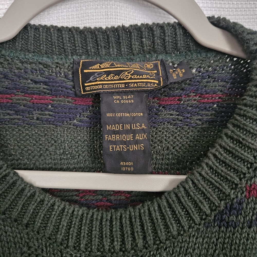 Vintage Eddie Bauer Fair Isle Sweater Womens Medium Cotton Made in USA Granola - Picture 4 of 6